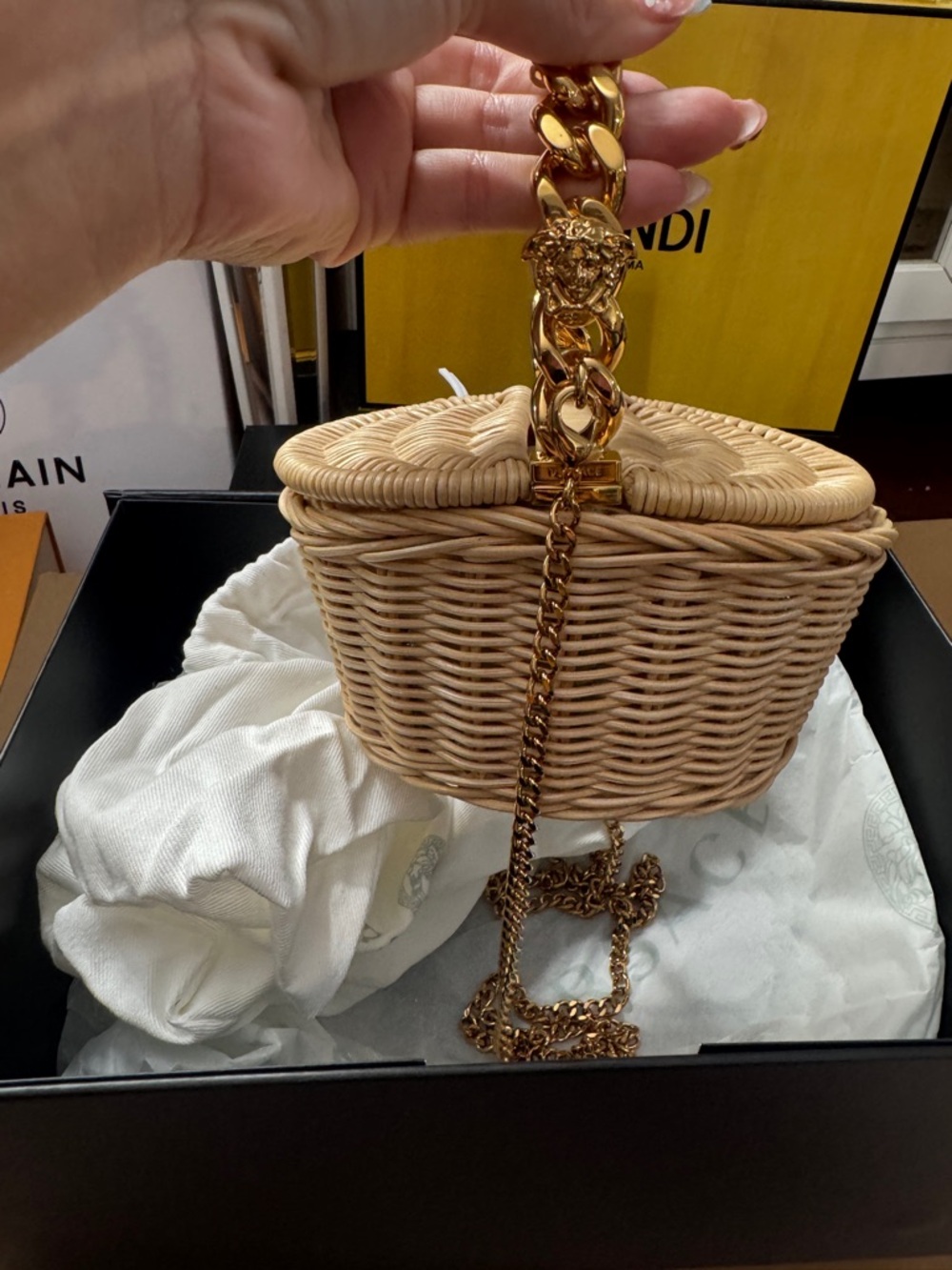 Versace Beige Wicker Mini Basket Bag with Gold Chain - Picture 3 of 3